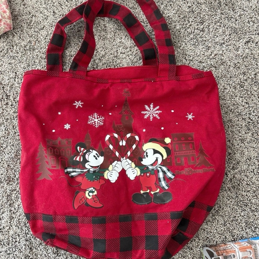 Disney Red Plaid Mickey and Minnie Tote